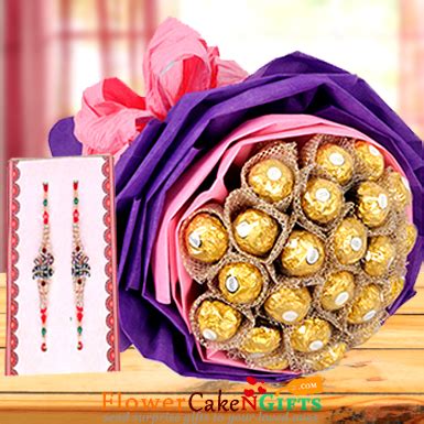Send Online 16 Ferrero Rocher Bouquet and Designer Rakhi Order Delivery ...