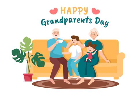Happy Grandparents Day Cute Cartoon Illustration with Grandchild, Older ...