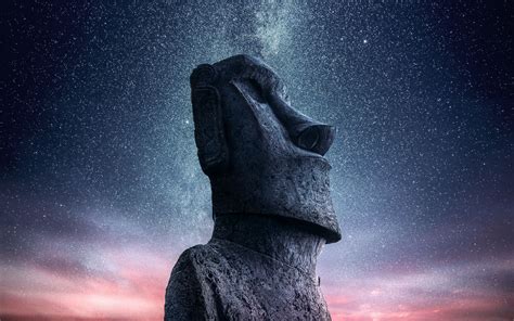 Download wallpaper 3840x2400 moai, statue, idol, easter island, starry ...