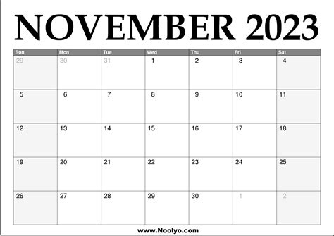 2023 November Calendar Printable – Noolyo.com