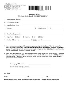 IFTA Motor Carrier Decal REORDER FORM - Fill and Sign Printable ...