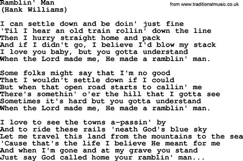 Hank Williams song: Ramblin' Man, lyrics