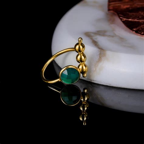 925 Silver Gold Plated Green Onyx Ring – Neeta Boochra Jewellery