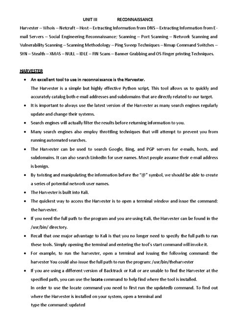 CS Unit 3 2024 Final - Cybersecurity Reconnaissance and Scanning Notes ...