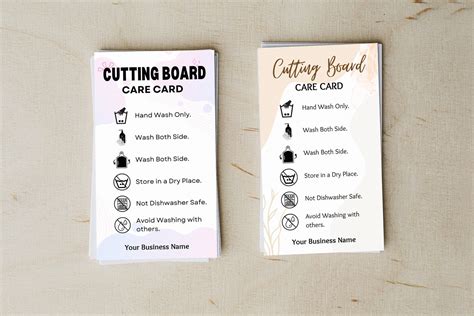 Editable Cutting Board Care Card Template, Wood Care Guide (CC-257) - Etsy