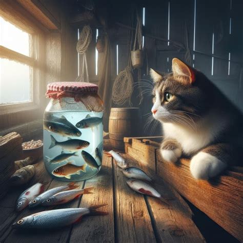 Cat looking on a fish | Premium AI-generated image