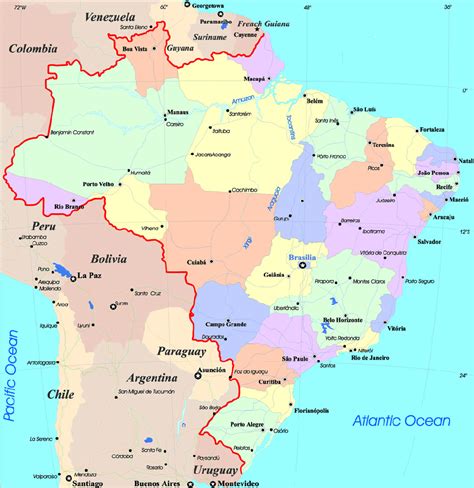 Large detailed administrative and political map of Brazil with cities ...