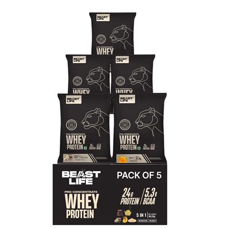 BeastLife Pro Whey Protein Travel Sachets Pack of 5 Assorted with ...