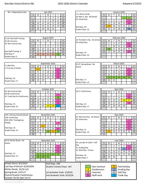 Sheridan School District OR Calendar 25-26 Revised [PDF] - EduCounty