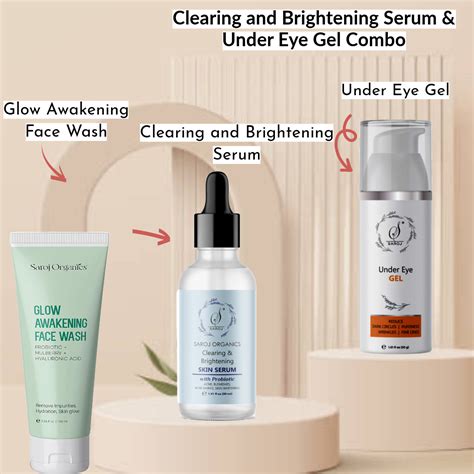 Clearing and brightening serum and under eye gel combo for acne, skin