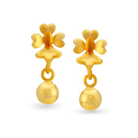 Distinctive Yellow Gold Floral Drop Earrings