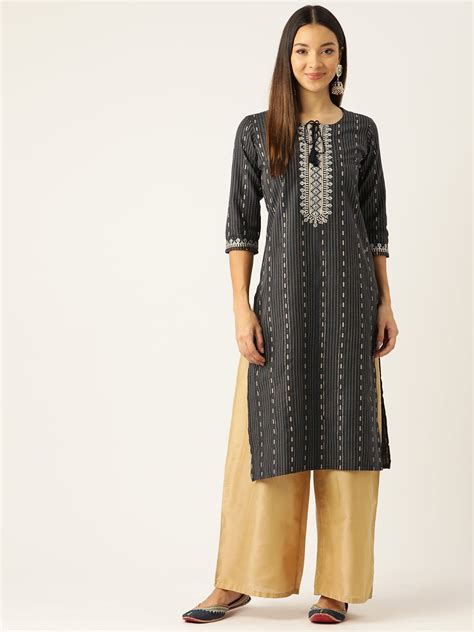 Ethnic Motifs Embroidered Kantha Work Kurta – RueCollections