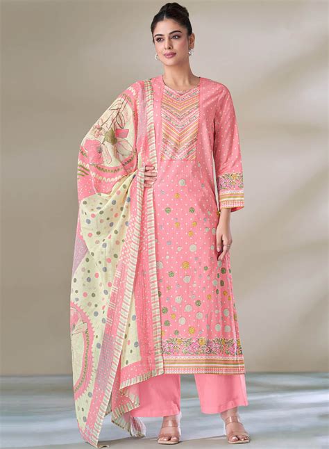 Pure Cotton Pink Unstitched Salwar Suit Dress Material for Women – Stilento