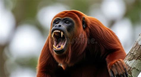 Red Howler Monkey Screaming on a Tree Branch Stock Illustration ...