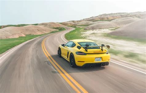 Wallpaper Porsche, Cayman, yellow, rear view, Weissach Package, 718 ...