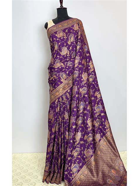 Pashmina Printed Banarasi Crape saree - Purple Colour - QS218584
