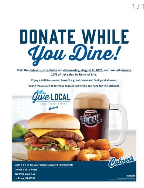Culvers Give Back , Culver's (233 Pine Lake Ave, LaPorte, IN), La Porte ...