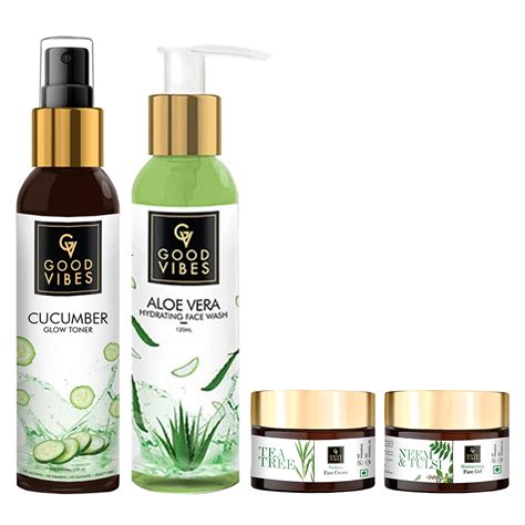 Good Vibes Skin Care Combo (Set of 4) - Aloe Vera Face Wash, Cucumber ...