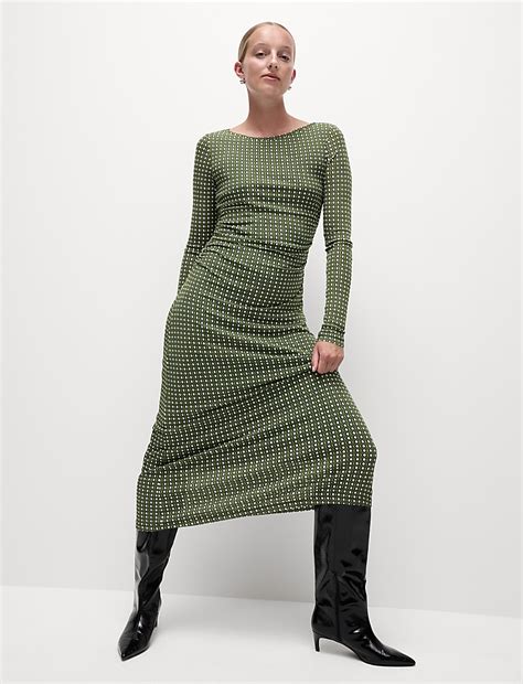 Buy Mesh Jersey Printed Midi Column Dress at Marks & Spencer