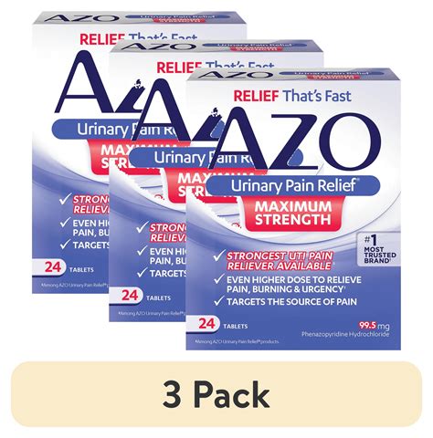 (3 pack) AZO Urinary Pain Relief Maximum Strength Tablets, HSA/FSA Eligible, Fast Relief, 24 ...