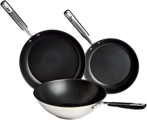 Buy amazon basics 3 Piece Stainless Steel Induction Frying Wok Pan Set ...