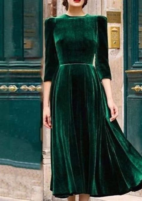 Emerald Green Velvet Dress Women Velvet Dress Velvet Formal Dress Midi ...