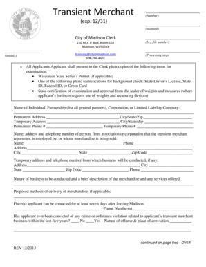 Fillable Online Transient Merchant - City of Madison Fax Email Print ...
