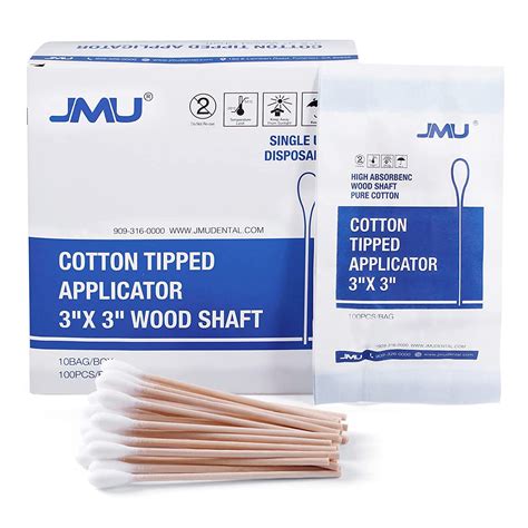 JMU 3" Cotton Tipped Applicator, Non Sterile Cotton Swab with Wooden ...