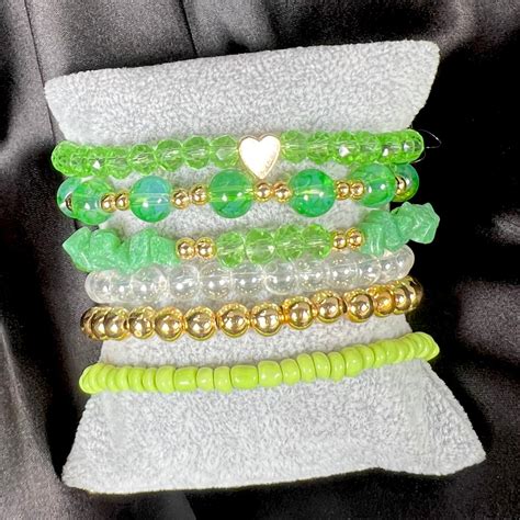 Stretchable Pack Of 6 Green Glass Beads Bracelet Combo– Oralia India