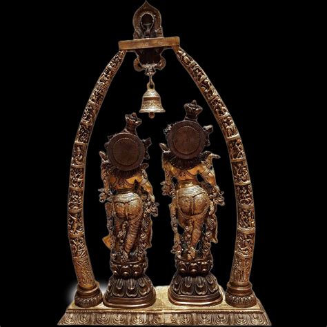Buy Brass Radha Krishna Idols with Engraved Krishna Leela Pillars 45 ...