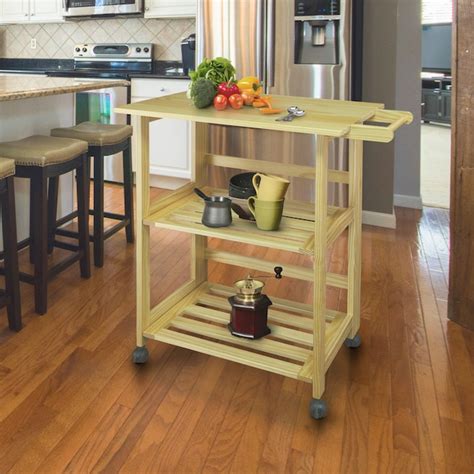 Casual Home Brown Wood Base with Wood Top Rolling Kitchen Cart (27-in x ...
