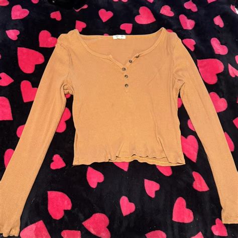 M/L tan long sleeve shirt (one minor stain and... | Depop