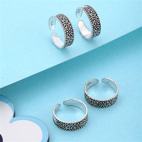 Elegant Oxidised Band Toe Rings - 925 Pure Silver – Shining Silver.in