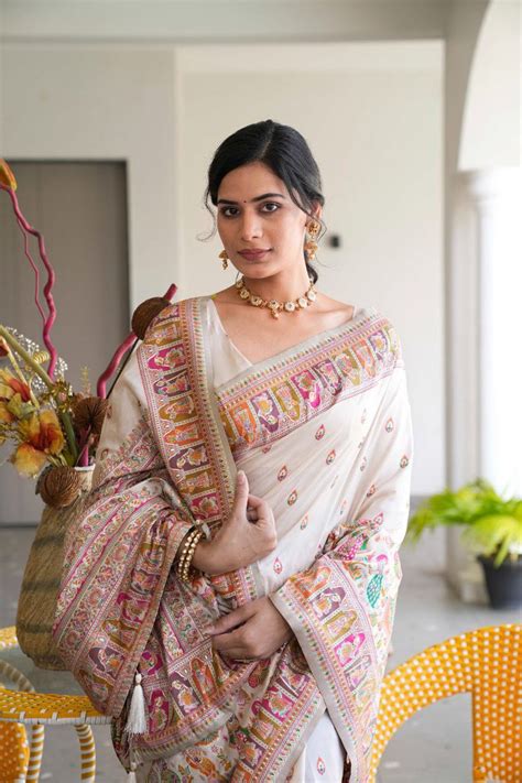 Designer White Color Pashmina Silk Saree With matching Blouse Piece ...