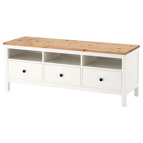 HEMNES TV bench, white stain/light brown, 148x47x57 cm (581/4x181/2x221 ...