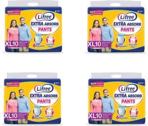 LIFREE Extra Absorb Pants XL-10 - ( Pack of 4 ) Adult Diapers - XL ...