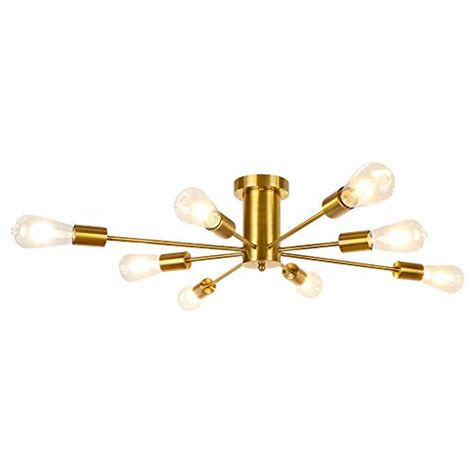 Buy LynPon Gold Sputnik Light Fixture, 8 Lights Semi Flush Ceiling ...