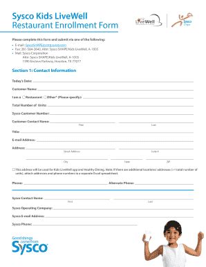 Fillable Online PDF Enrollment Form - Sysco Fax Email Print - pdfFiller