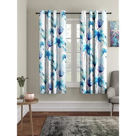 Buy Home Sizzler Polyester Floral Window Curtain, Window - 5 Feet, Blue ...