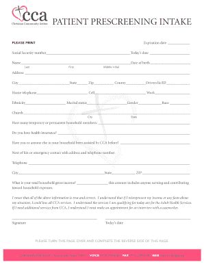 Fillable Online ccahelps PATIENT PRESCREENING INTAKE - bccahelpsorgb ...