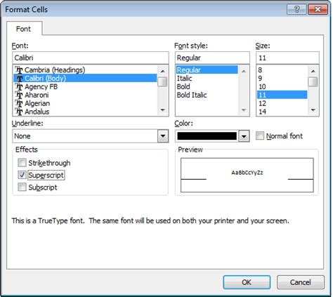 Image result for Superscript in Text Excel