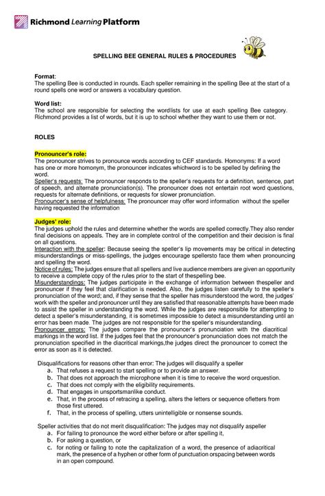 Spelling BEE General Rules AND Guidance - SPELLING BEE GENERAL RULES ...