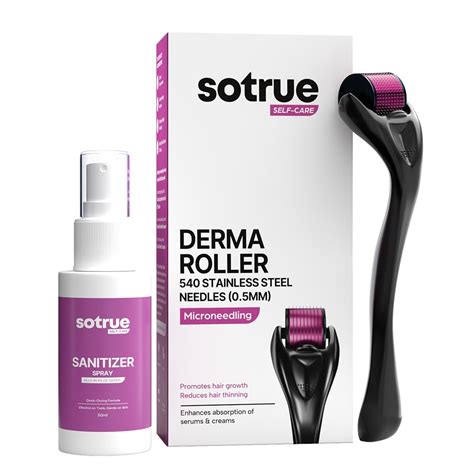 Sotrue Derma Roller 0.5mm with Sanitizer | 540 Stainless Steel Needles ...