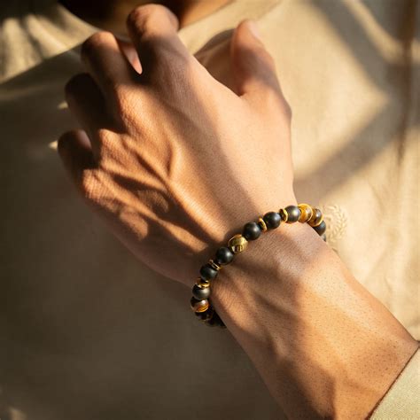 Onyx Gold Tiger Eye Natural Stone Bracelet with MagSnap FOR MEN by ...