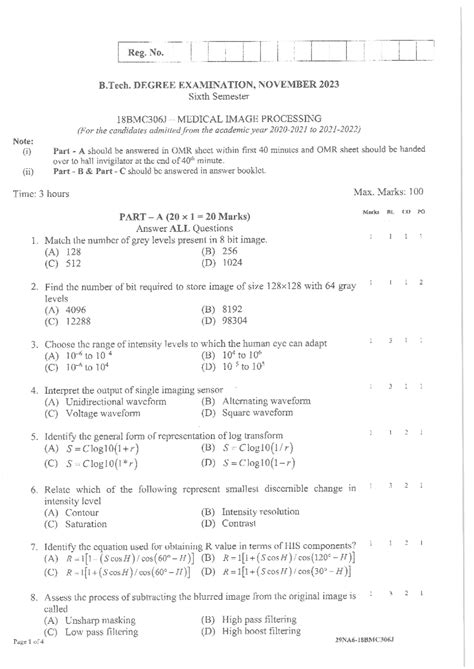 18BMC306J mip - question paper - Medical Image Processing - Studocu