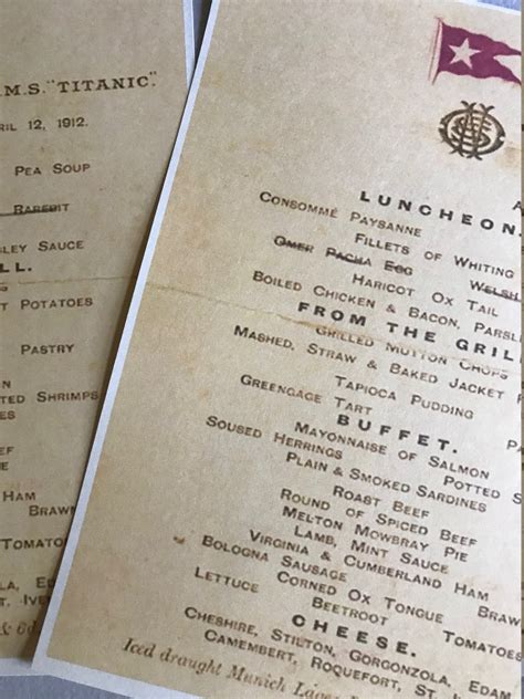 Image result for Titanic First Class Lunch Menu