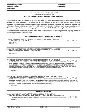Fillable Online fda fda acidified food 3511a inspection report form Fax ...