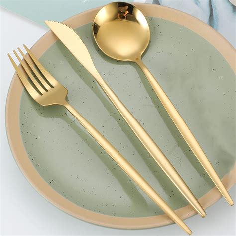 BonZeaL Mirror Finish 410 Stainless Steel 36 Pieces Flatware Gold ...
