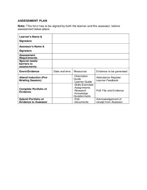 Fillable Online ASSESSMENT PLAN Note: This form has to be signed by ...