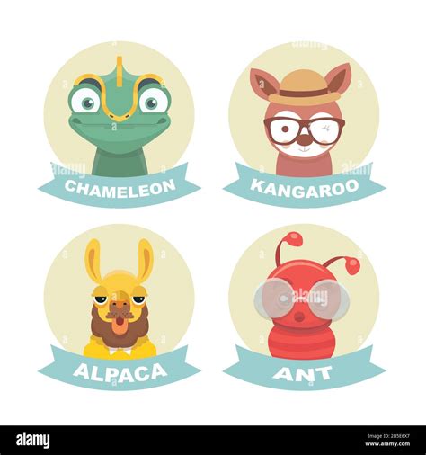 Collection Of Stickers With Animals Stock Vector Image & Art - Alamy